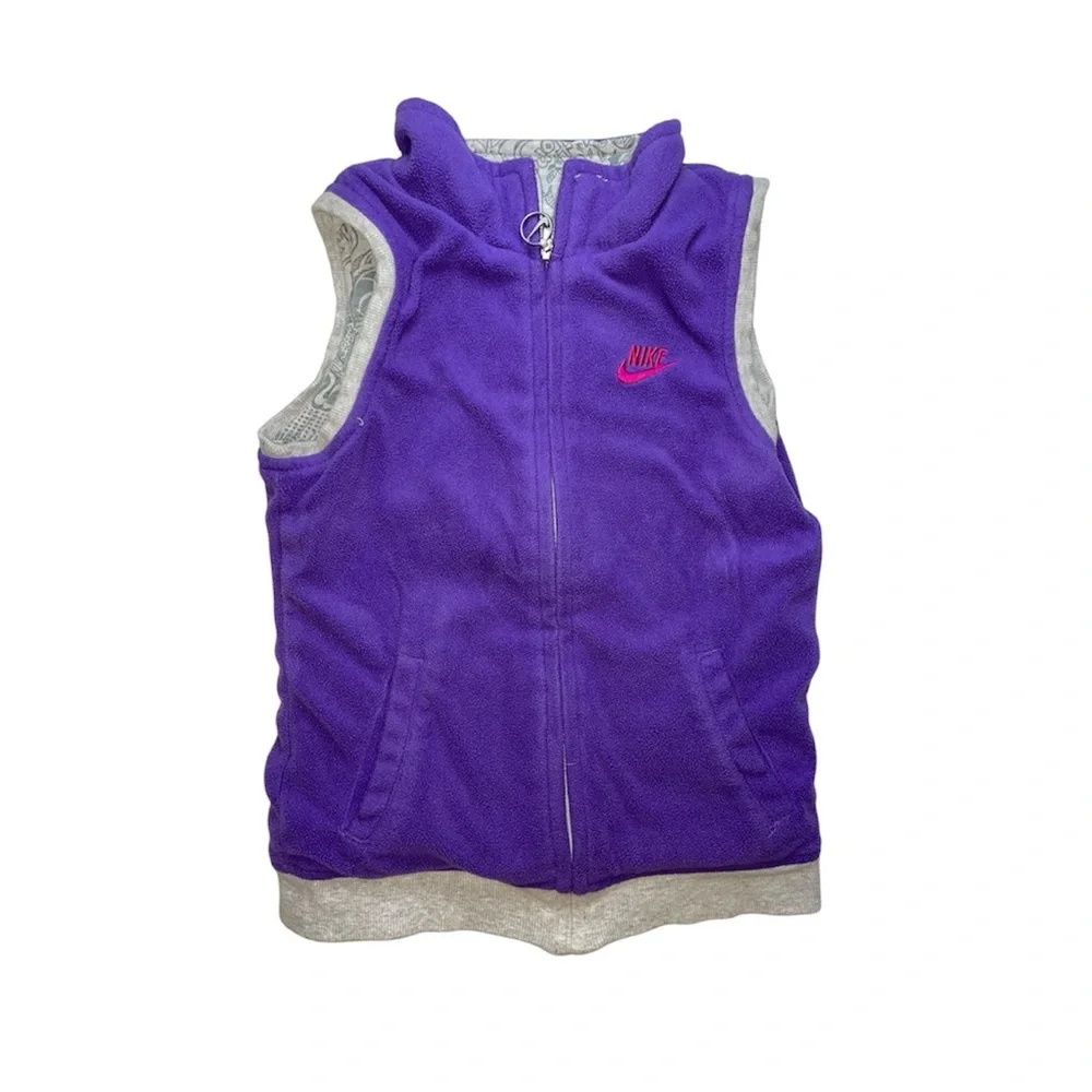 Nike Reversible Vest Girls 6X Purple Fleece Gray Doodle Full Zip Logo